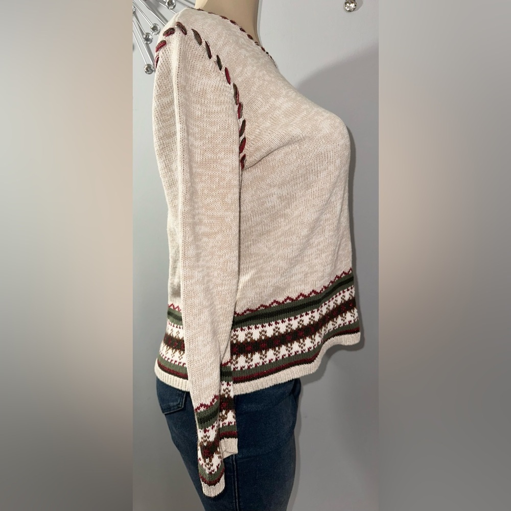 Christopher & Banks Women’s Beige Embroidered‎ Long Sleeve Size L Knit Sweater - Picture 3 of 13